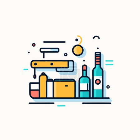 Illustration for A bottle of wine and a bottle of wine on a table - Royalty Free Image
