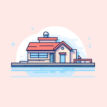 Illustration for A house sitting on top of a body of water - Royalty Free Image