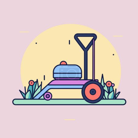 Illustration for A lawn mower is shown with a pink background - Royalty Free Image