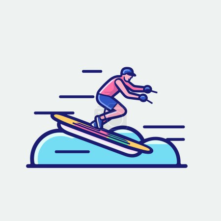 Ilustración de Un hombre montando una tabla de surf sobre una ola - Imagen libre de derechos