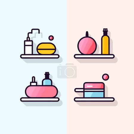 Illustration for A set of three shelves with different items on them - Royalty Free Image