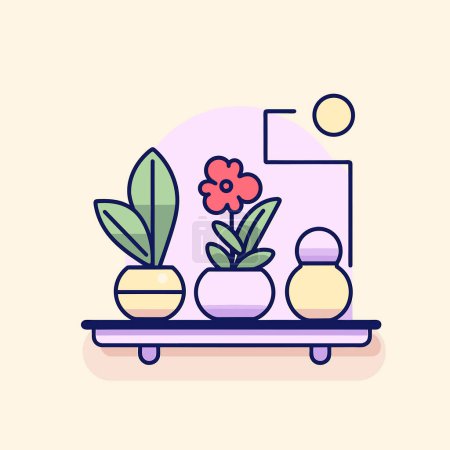 Ilustración de Un estante con dos jarrones y una flor en él - Imagen libre de derechos