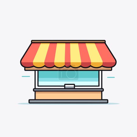 Téléchargez les illustrations : Un petit magasin avec un auvent jaune et rouge - en licence libre de droit