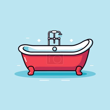 Illustration for A red bathtub with a faucet and two faucets - Royalty Free Image