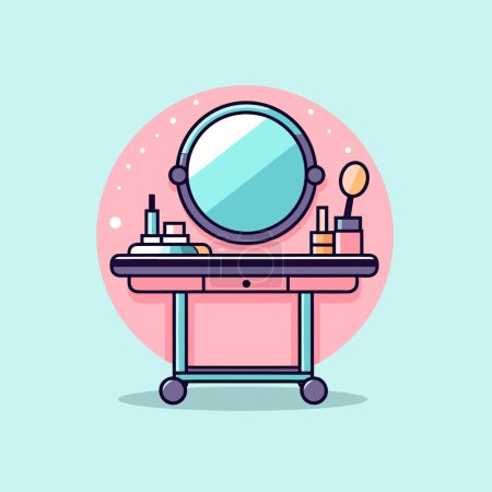 Illustration for A table with a mirror and a lot of items on it - Royalty Free Image