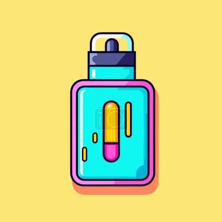 Illustration for A blue bottle with a yellow top on a yellow background - Royalty Free Image