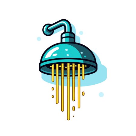 Illustration for A blue and yellow shower head with dripping water - Royalty Free Image