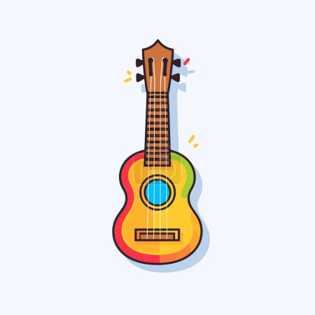 Illustration for A colorful ukulele sitting on top of a white surface - Royalty Free Image
