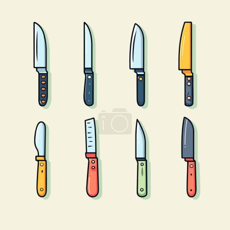 A bunch of different types of knives on a white background