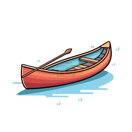 Téléchargez les illustrations : Un canot rouge avec des rames flottant sur l'eau - en licence libre de droit