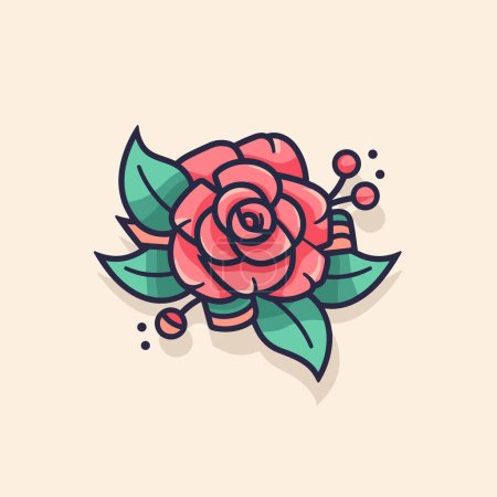 Illustration for A red rose with green leaves on a white background - Royalty Free Image