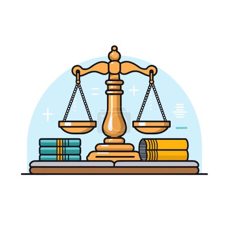 Ilustración de Una escala de jueces con libros y una escala en ella - Imagen libre de derechos