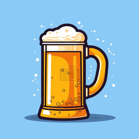 A mug of beer sitting on top of a blue background