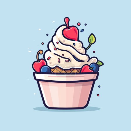 Ilustración de Un helado con una cereza en la parte superior - Imagen libre de derechos