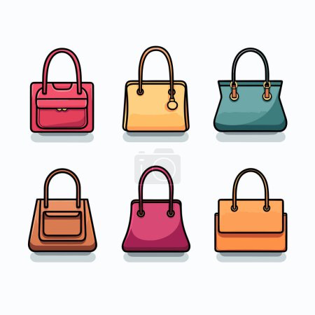 Illustration for A set of nine purses in different colors - Royalty Free Image