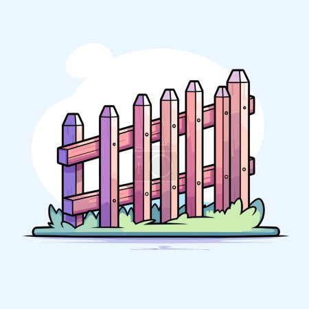 Illustration for A wooden fence with grass and bushes around it - Royalty Free Image