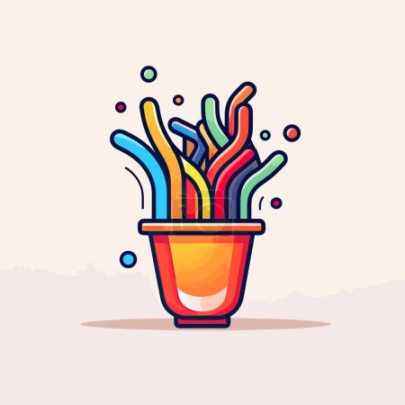 Illustration for A cup filled with lots of different colored straws - Royalty Free Image