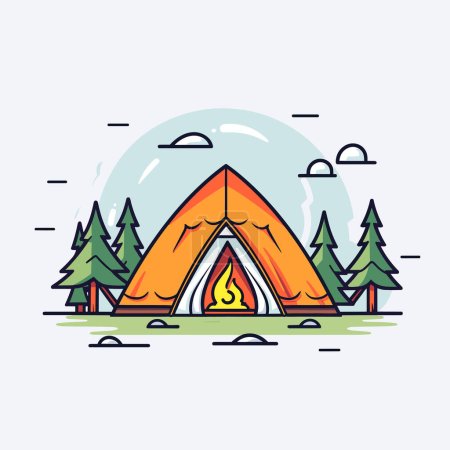Illustration for A tent with a campfire inside of it - Royalty Free Image