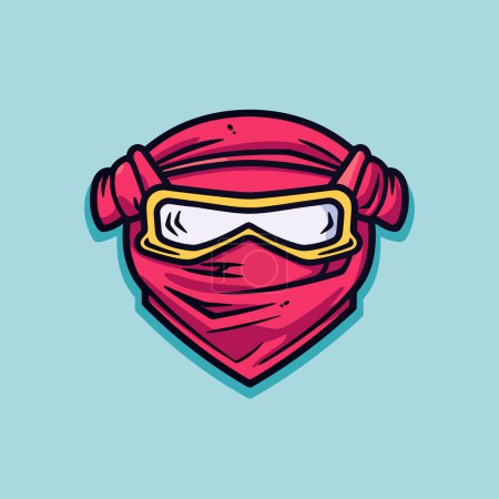 Illustration for A red bandana with a pair of goggles on top of it - Royalty Free Image