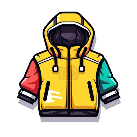 Illustration for A yellow jacket with colorful sleeves and a hood - Royalty Free Image