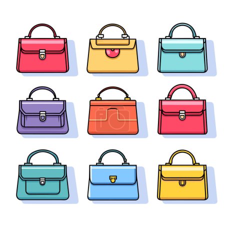 Illustration for A bunch of different colored purses on a white background - Royalty Free Image