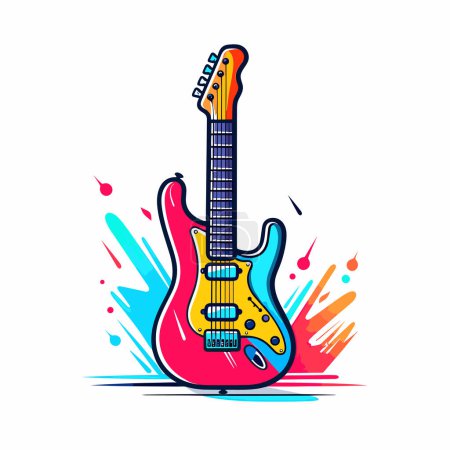Illustration for An electric guitar with colorful paint splatters around it - Royalty Free Image