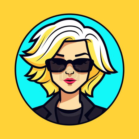 Illustration for A woman wearing sunglasses with a yellow background - Royalty Free Image