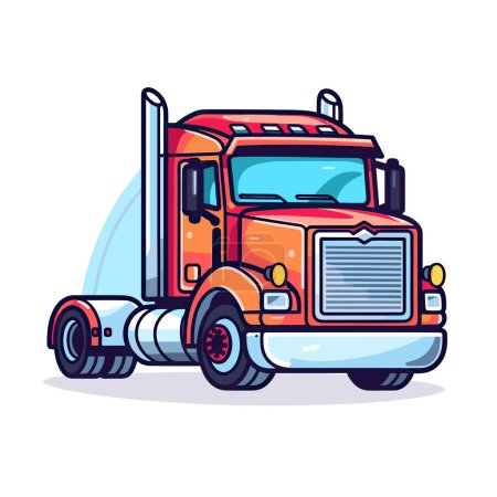 Téléchargez les illustrations : Un semi-camion orange avec une remorque à plat - en licence libre de droit