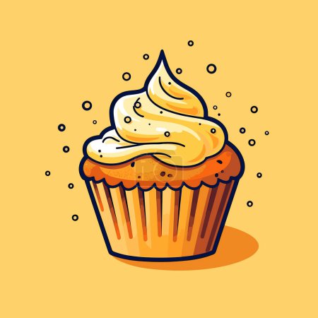 Téléchargez les illustrations : Un cupcake avec glaçage blanc et saupoudrer - en licence libre de droit