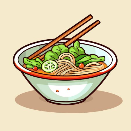 Illustration for A bowl of noodles with chopsticks in it - Royalty Free Image