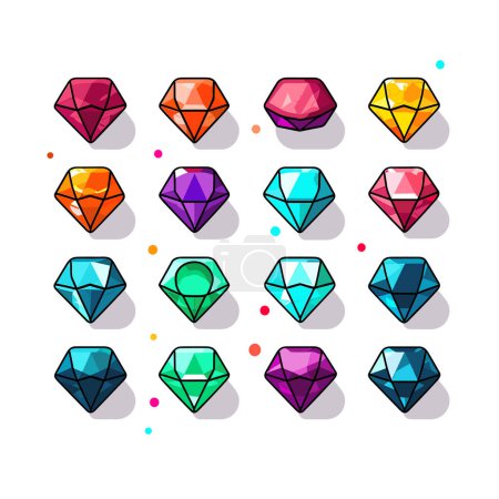 Ilustración de Un ramo de diamantes de diferentes colores sobre un fondo blanco - Imagen libre de derechos