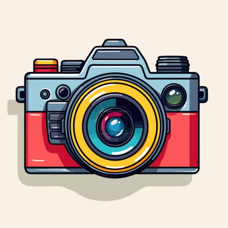 Illustration for A red and yellow camera with a yellow lens - Royalty Free Image