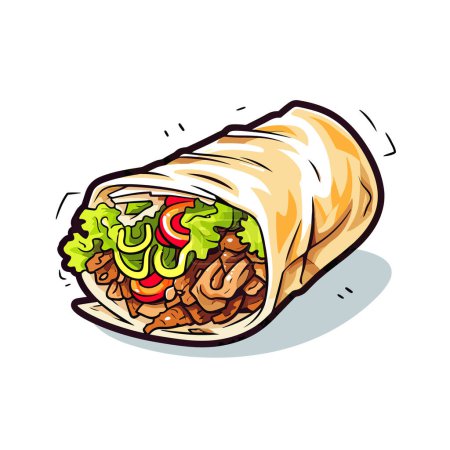 Illustration for A burrito filled with lettuce, tomatoes, and other veggies - Royalty Free Image