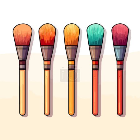 Illustration for Five brushes lined up in a row on a white background - Royalty Free Image