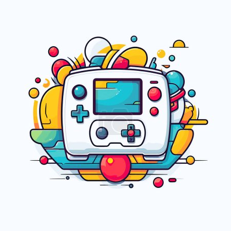 Ilustración de Una consola de videojuegos Nintendo rodeada de burbujas - Imagen libre de derechos