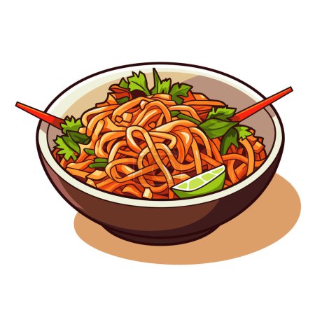 Illustration for A bowl filled with noodles and garnished with parsley - Royalty Free Image