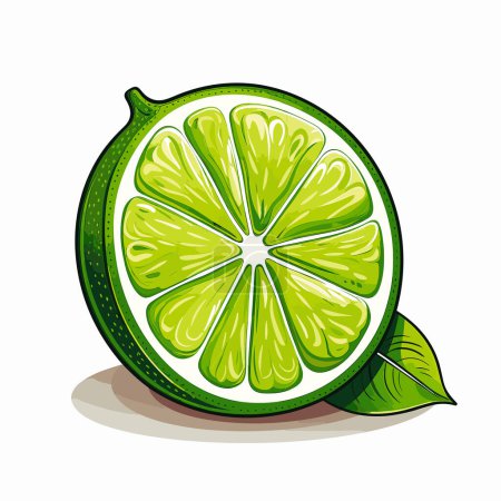 Illustration for A lime cut in half with a leaf - Royalty Free Image