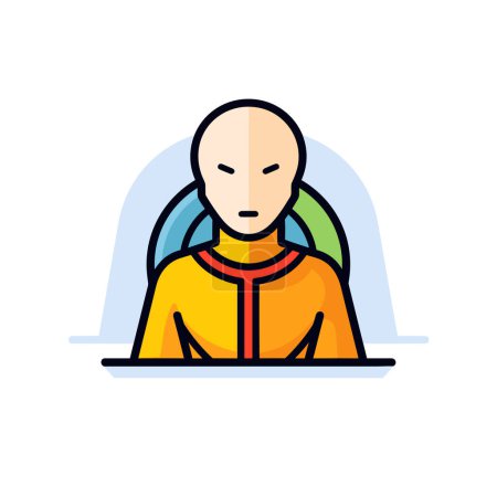 Illustration for A person with a bald head sitting at a table - Royalty Free Image