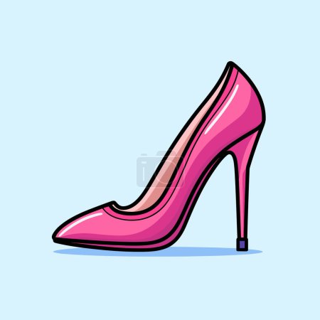 Illustration for A pink high heeled shoe on a blue background - Royalty Free Image