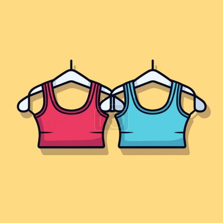 Téléchargez les illustrations : Deux hauts pour femmes suspendus sur une ligne de vêtements - en licence libre de droit