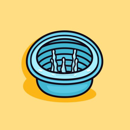 Illustration for A blue bowl filled with toothbrushes on top of a yellow background - Royalty Free Image