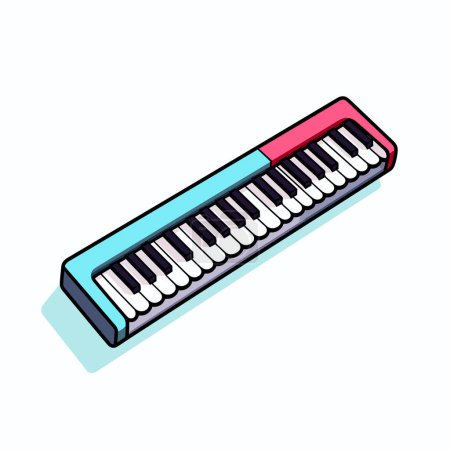 A blue and pink piano keyboard on a white background