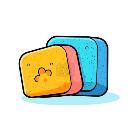 Illustration for Three pieces of bread with a face drawn on them - Royalty Free Image