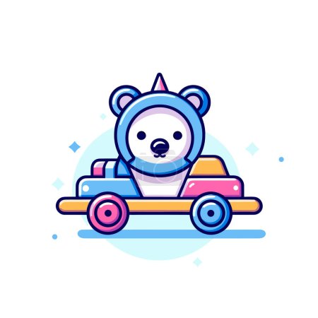 Ilustración de Un oso de dibujos animados montado en un coche de juguete - Imagen libre de derechos