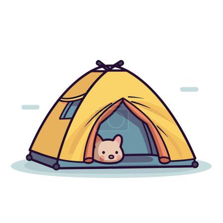 Illustration for A cartoon of a cat in a tent - Royalty Free Image