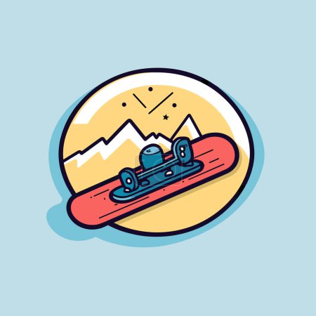 Illustration for A drawing of a snowboard with mountains in the background - Royalty Free Image