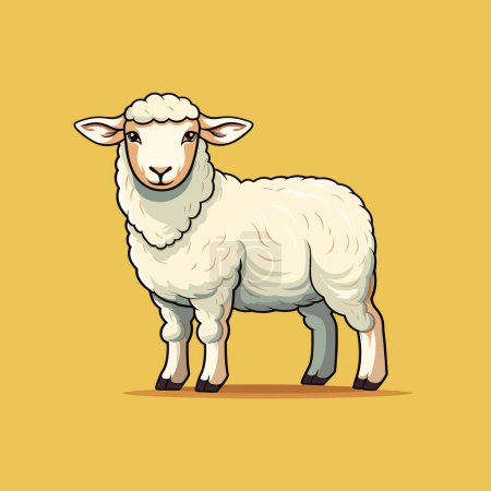 Téléchargez les illustrations : Un mouton blanc debout sur un fond jaune - en licence libre de droit