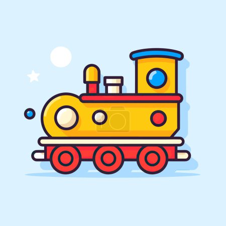 Illustration for A yellow train with a red engine on a blue background - Royalty Free Image