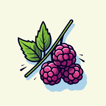 Illustration for Raspberries with leaves on a white background - Royalty Free Image