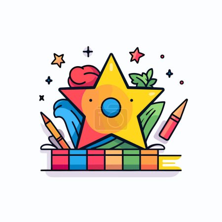 Illustration for A star surrounded by books and pencils - Royalty Free Image